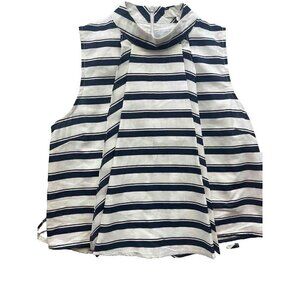 J.O.A Women's White Striped High Neck Crop Top